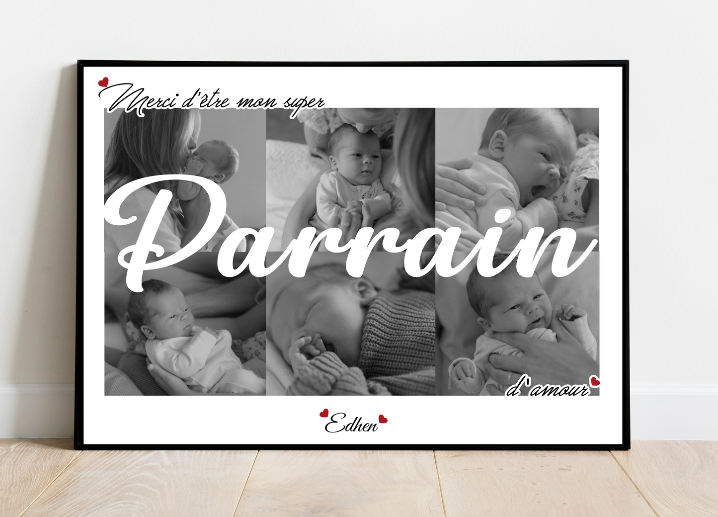 Merci d'être mon super Parrain d'amour - Affiche personnalisée