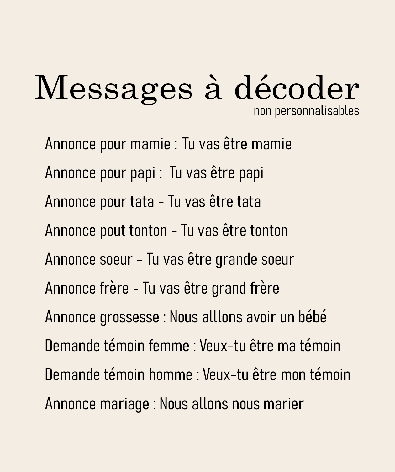 Carte annonce message codé