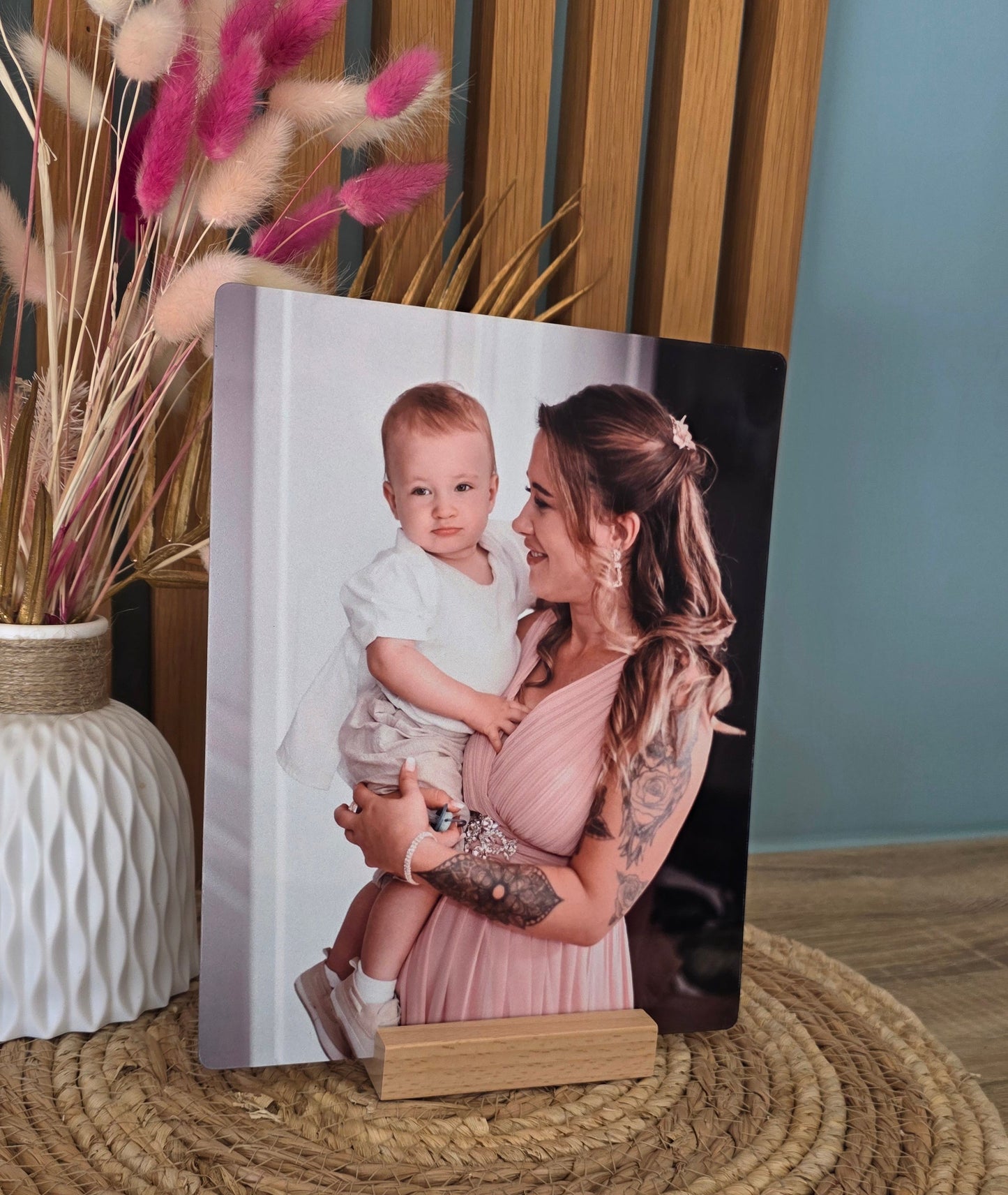 Plaque Métal Personnalisée avec support en bois