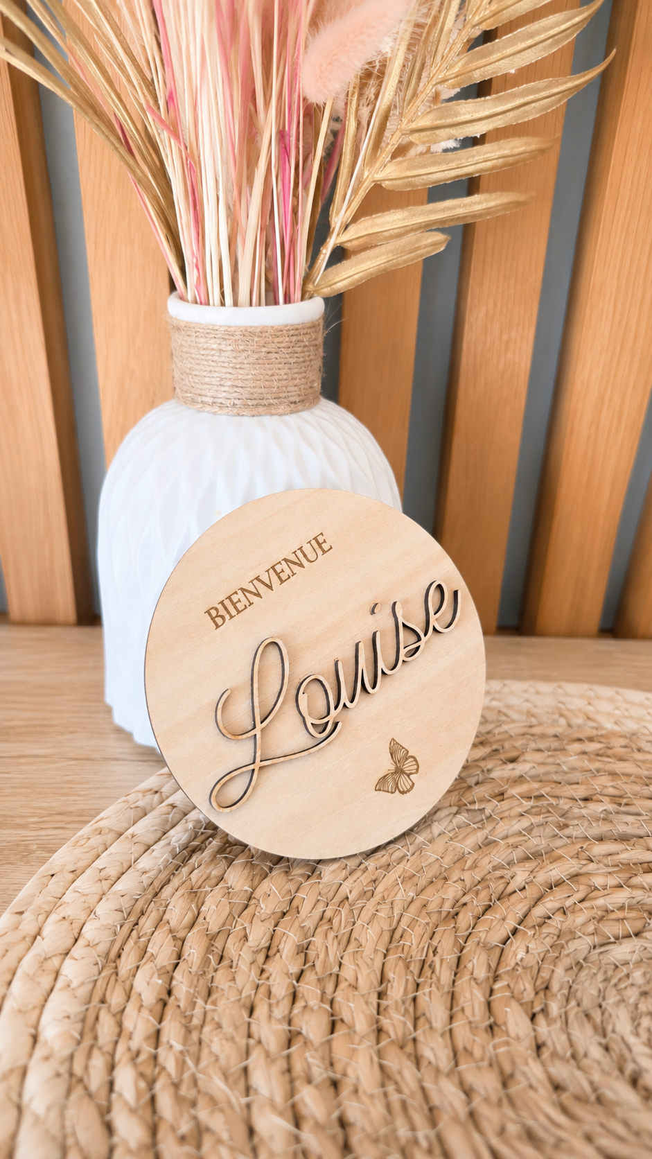 Plaque bienvenue bébé en bois - Annonce naissance