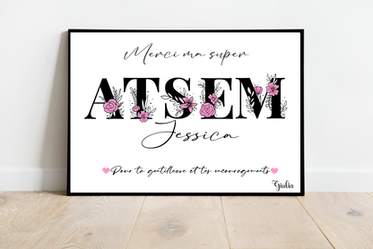 Affiche personnalisée - MAITRESSE ATSEM ..• Cadre personnalisé
