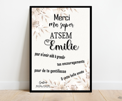 Affiche personnalisée - NOUNOU MAITRESSE ATSEM ..• Cadre personnalisé