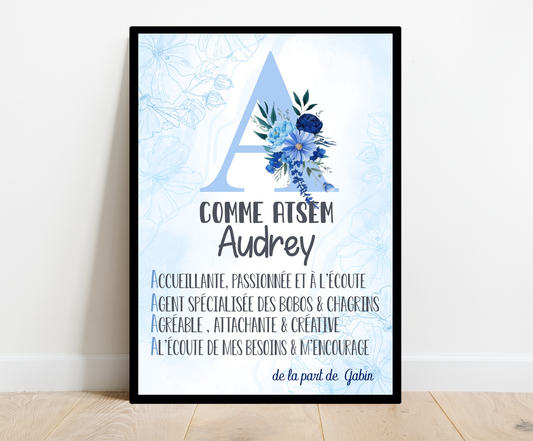 Affiche personnalisée - MAITRESSE ATSEM ..• Cadre personnalisé