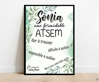 Affiche personnalisée - MAITRESSE ATSEM ..• Cadre personnalisé