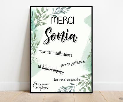Affiche personnalisée - MAITRESSE ATSEM ..• Cadre personnalisé