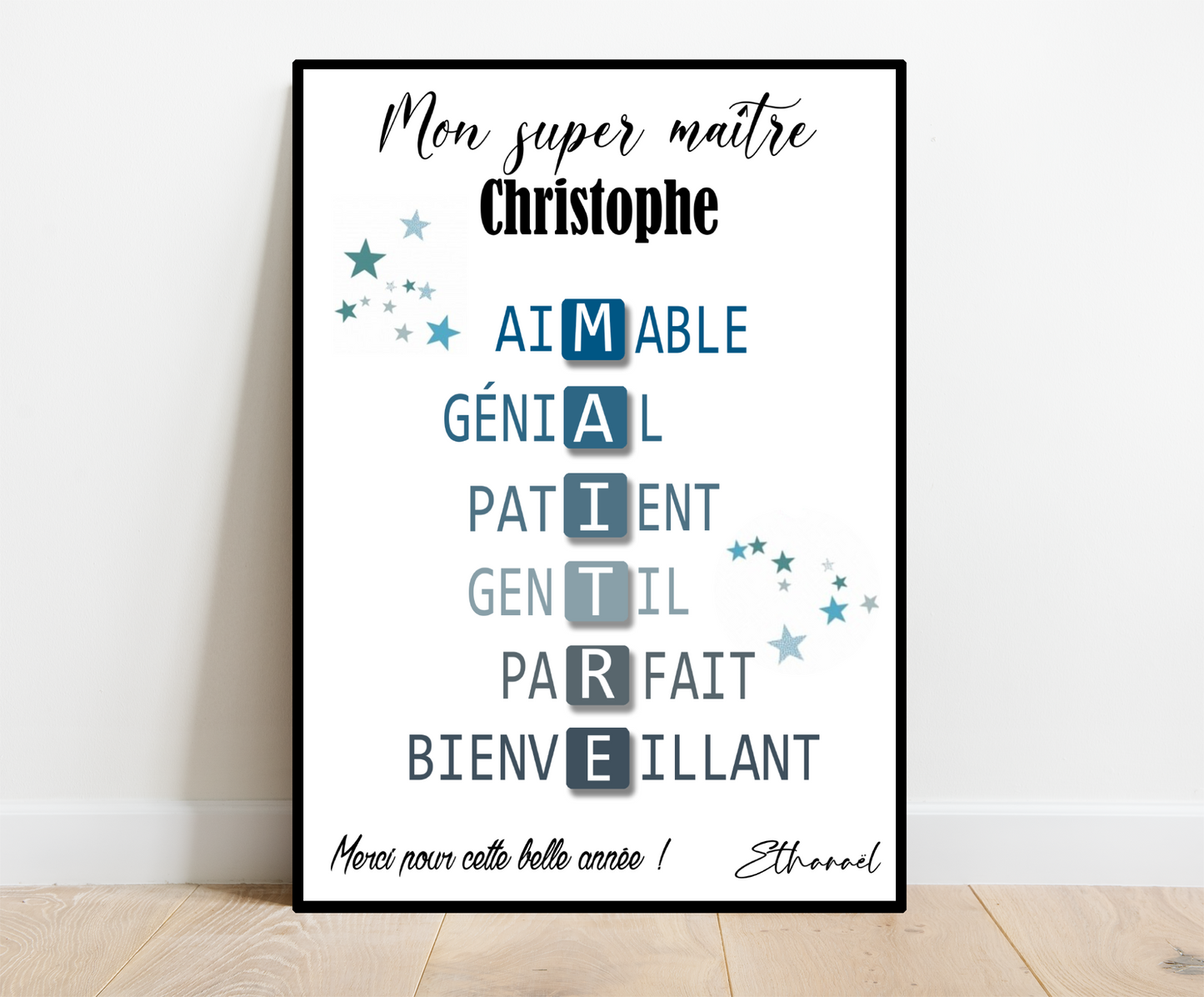 Affiche personnalisée - MAITRESSE ATSEM ..• Cadre personnalisé