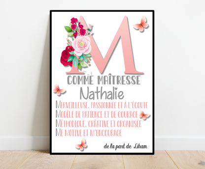 Affiche personnalisée - MAITRESSE ATSEM ..• Cadre personnalisé