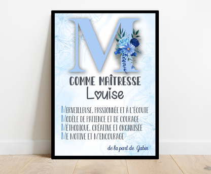 Affiche personnalisée - MAITRESSE • Cadre personnalisé