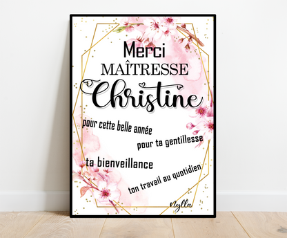 Affiche personnalisée - MAITRESSE ATSEM ..• Cadre personnalisé