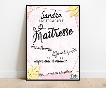 Affiche personnalisée - MAITRESSE ATSEM ..• Cadre personnalisé