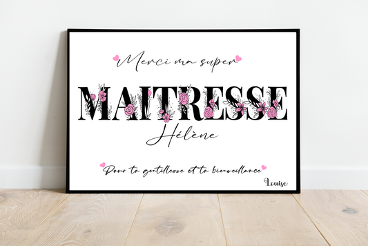 Affiche personnalisée - MAITRESSE ATSEM ..• Cadre personnalisé