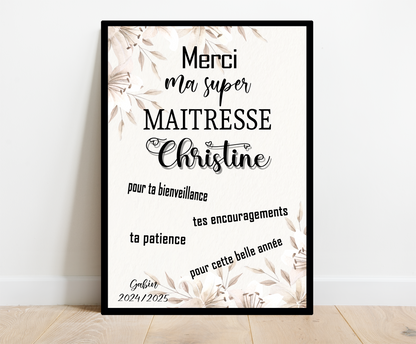 Affiche personnalisée - MAITRESSE ATSEM ..• Cadre personnalisé
