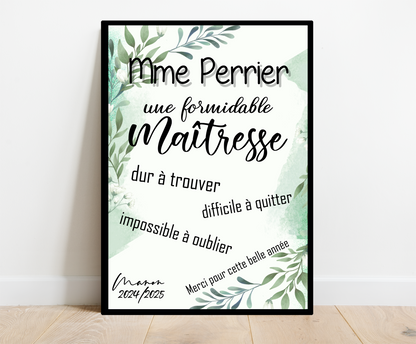 Affiche personnalisée - MAITRESSE ATSEM ..• Cadre personnalisé