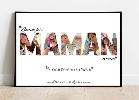Affiche personnalisée -  Bonne fête MAMAN chérie • Cadre personnalisé