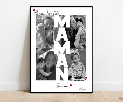 Affiche personnalisée -  Bonne 1ère fête MAMAN • Cadre personnalisé