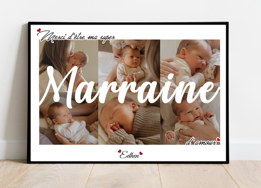 Merci d'être ma super MARRAINE d'amour - Affiche personnalisée