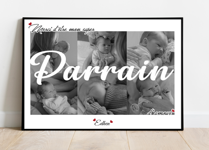 Merci d'être mon super Parrain d'amour - Affiche personnalisée