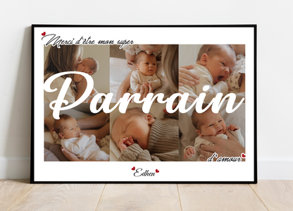 Merci d'être mon super Parrain d'amour - Affiche personnalisée