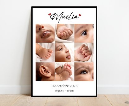 Affiche personnalisée -  PÈLE MÈLE BÉBÉ • Cadre personnalisé