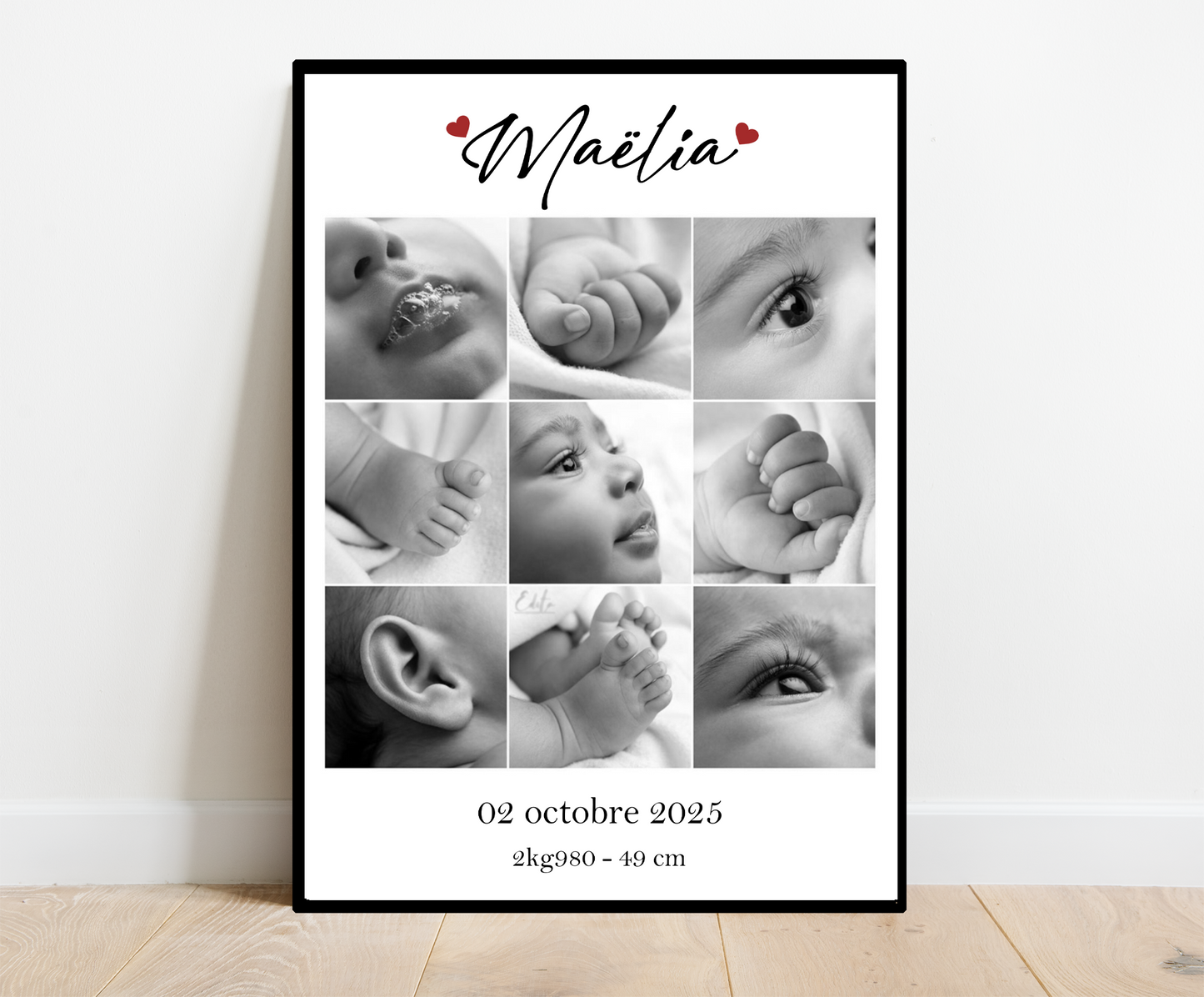 Affiche personnalisée -  PÈLE MÈLE BÉBÉ • Cadre personnalisé