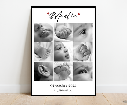 Affiche personnalisée -  PÈLE MÈLE BÉBÉ • Cadre personnalisé