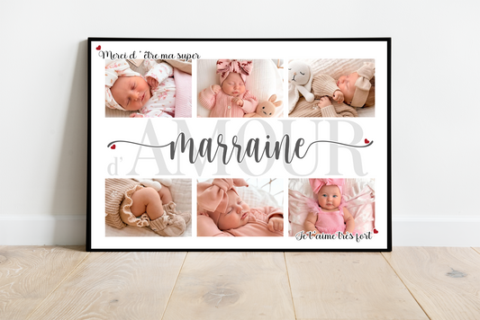 Merci d'être ma super MARRAINE d'amour - Affiche personnalisée