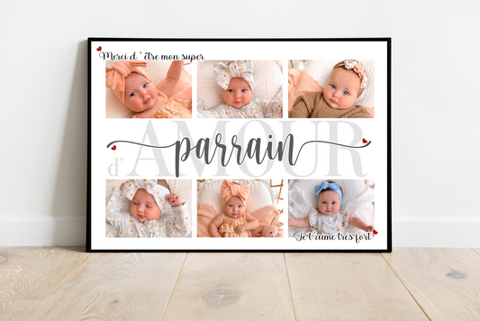 Merci d'être mon super Parrain d'amour - Affiche personnalisée