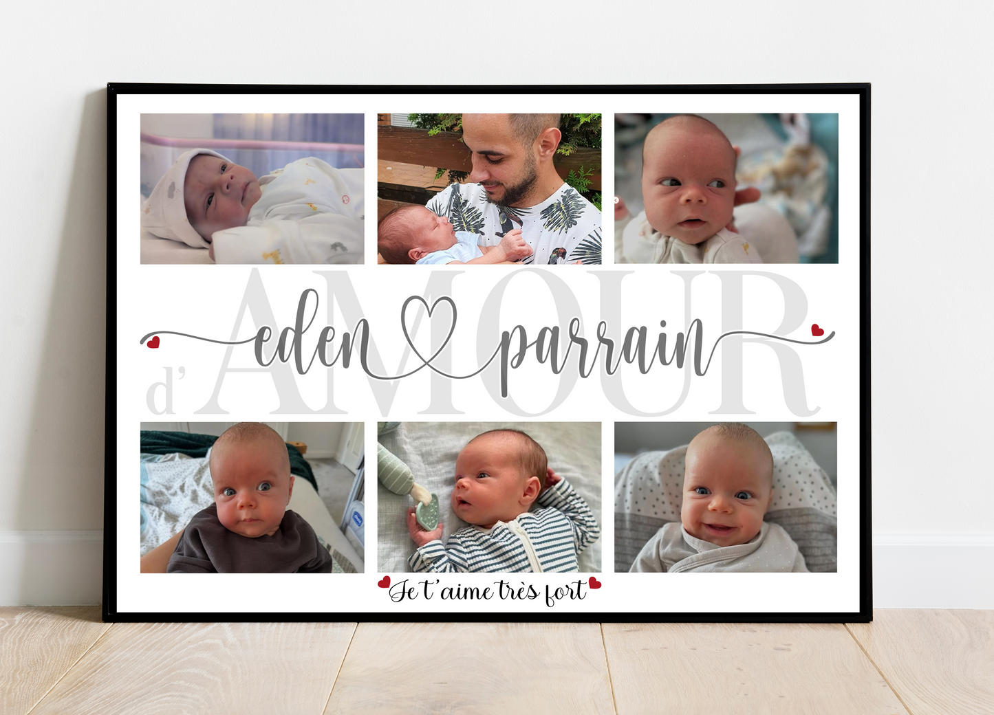 Affiche personnalisée - Prénom FILLEUL(E) & PARRAIN • Cadre personnalisé