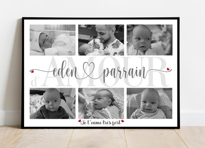 Affiche personnalisée - Prénom FILLEUL(E) & PARRAIN • Cadre personnalisé