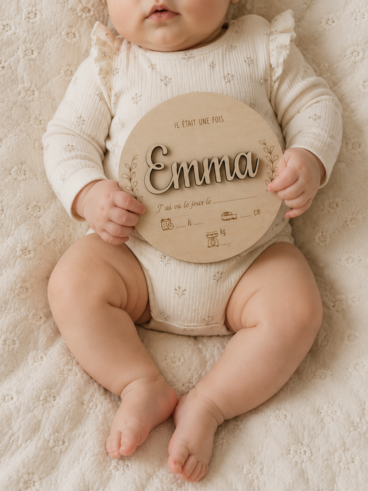 Plaque de naissance personnalisée en bois – Souvenir de naissance