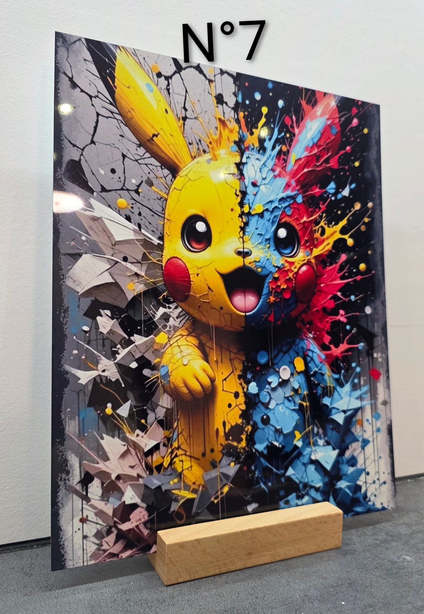 Plaque Métal Manga - Stitch - Pokémon... avec support en bois