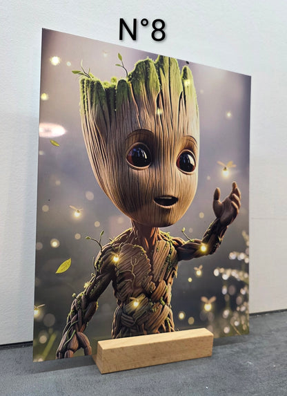 Plaque Métal Manga - Stitch - Pokémon... avec support en bois