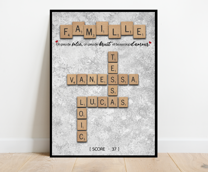 Affiche personnalisée -SCRABBLE FAMILLE • Cadre personnalisé